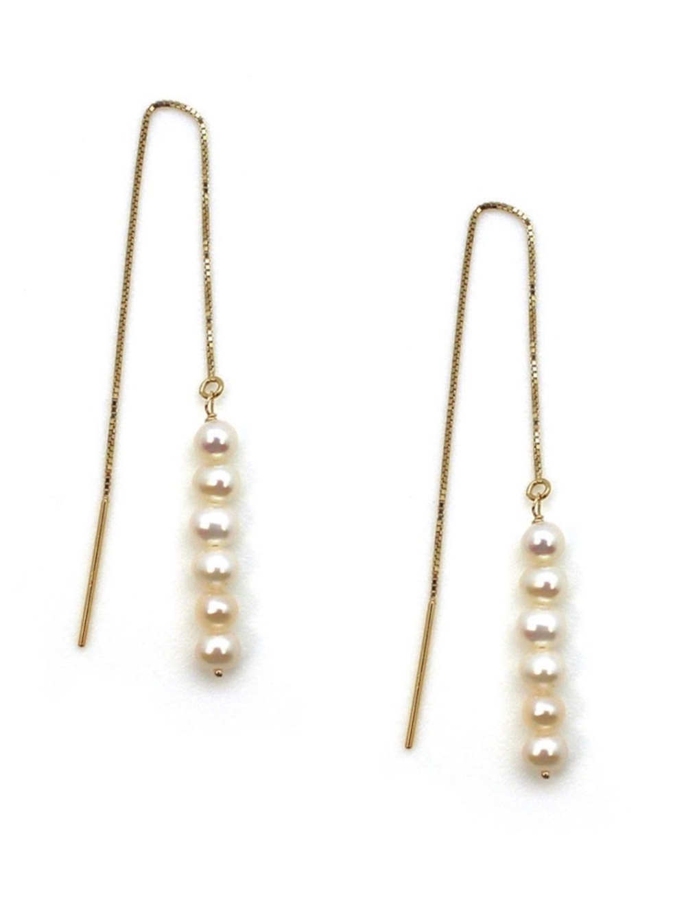 14k solid Gold Threader Earrings with White Pearl Drops